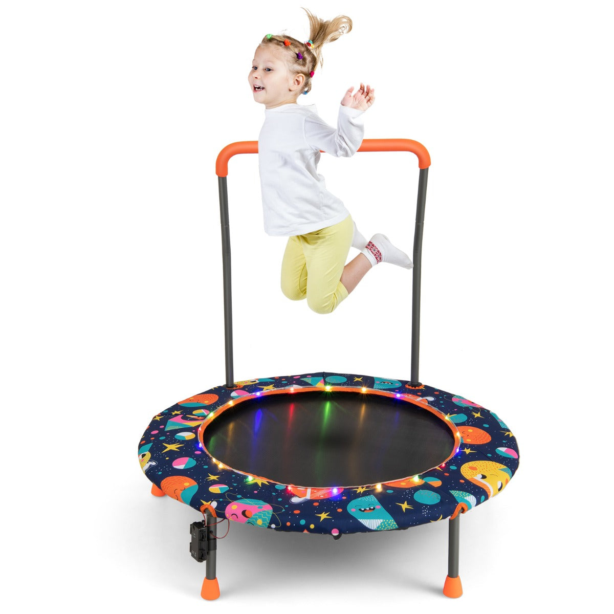 Livsk costway kindertrampoline diameter 92 cm met ledverlichting gevoerde veiligheidsgreep ronde springdoek en beschermhoes 1 1