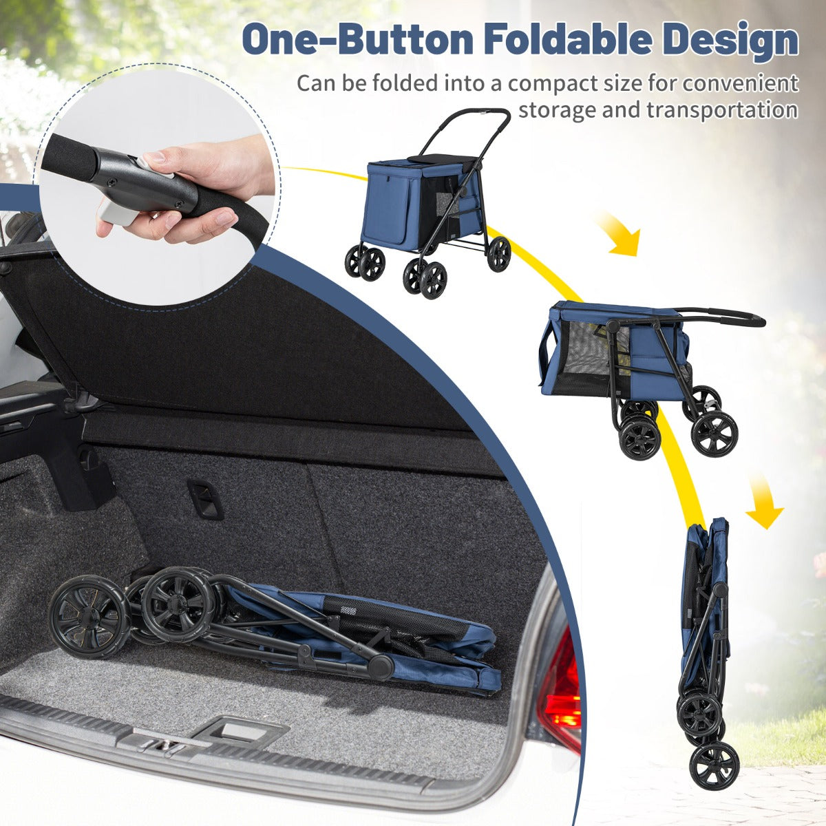 LIVSK Opvouwbare Kinderwagen voor Huisdieren - Duurzame Oxford Stof - Ademend Gaas - Schokabsorberende Wielen - Tot 40 kg -