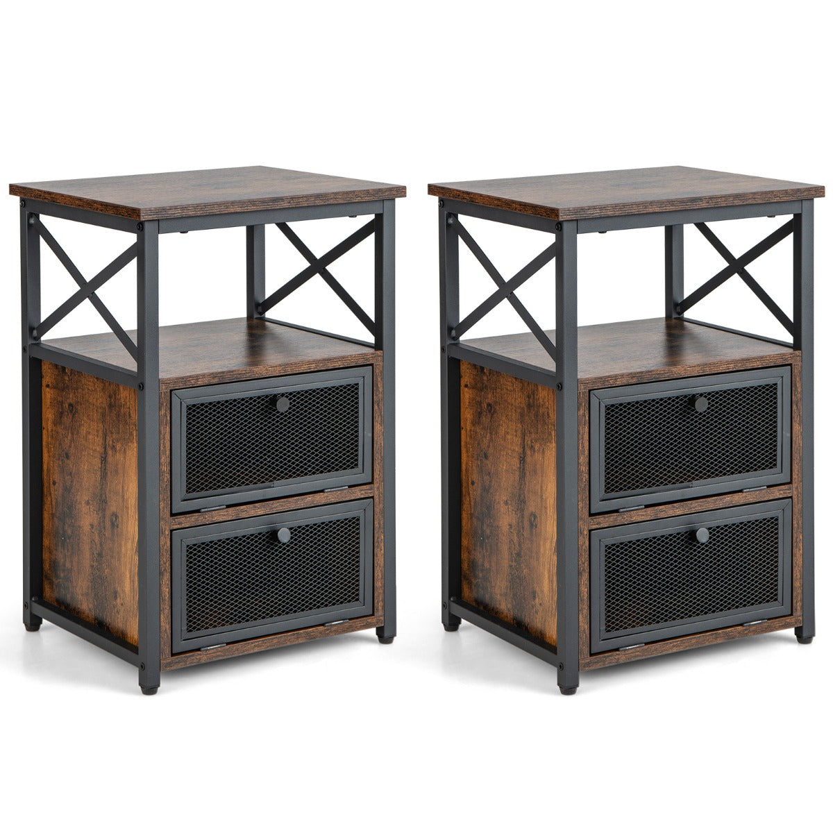 Livsk costway kingsize bedframe met verlichting en een set van 2 moderne nachtkastjes platformbed en industriele salontafels 5 2