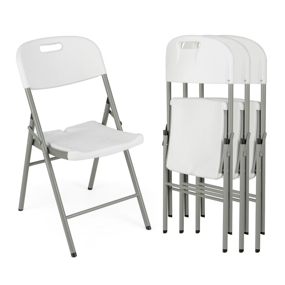 LIVSK Klapstoelen Set van 4 - Ergonomisch - Metalen Frame - Tot 160 kg - Weerbestendig - Inklapbaar - Draagbaar - Wit