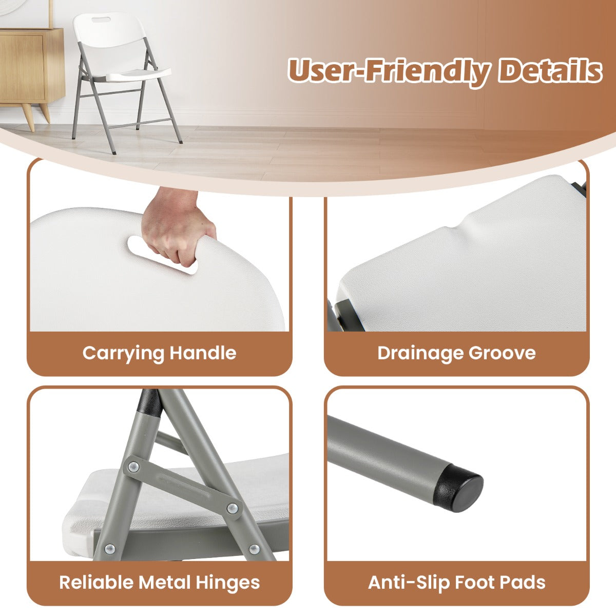 LIVSK Klapstoelen Set van 4 - Ergonomisch - Metalen Frame - Tot 160 kg - Weerbestendig - Inklapbaar - Draagbaar - Wit