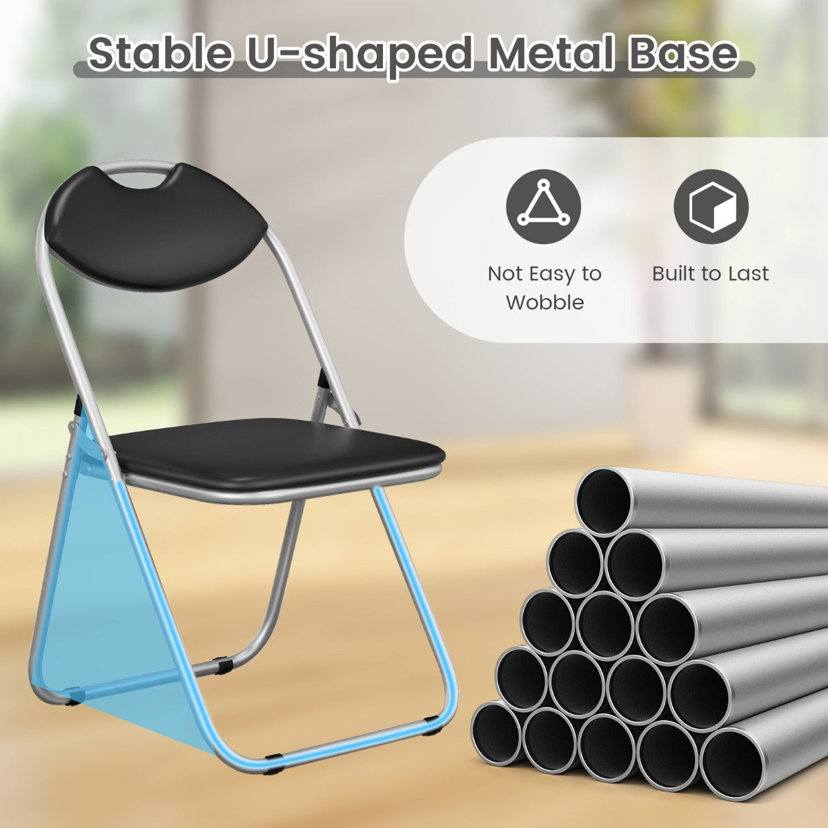 Livsk costway klapstoelen set van 6 gaststoelen met metalen frame gevoerde stoelen en antislip voetkussens voor thuis kantoor 115 kg draagvermogen 4