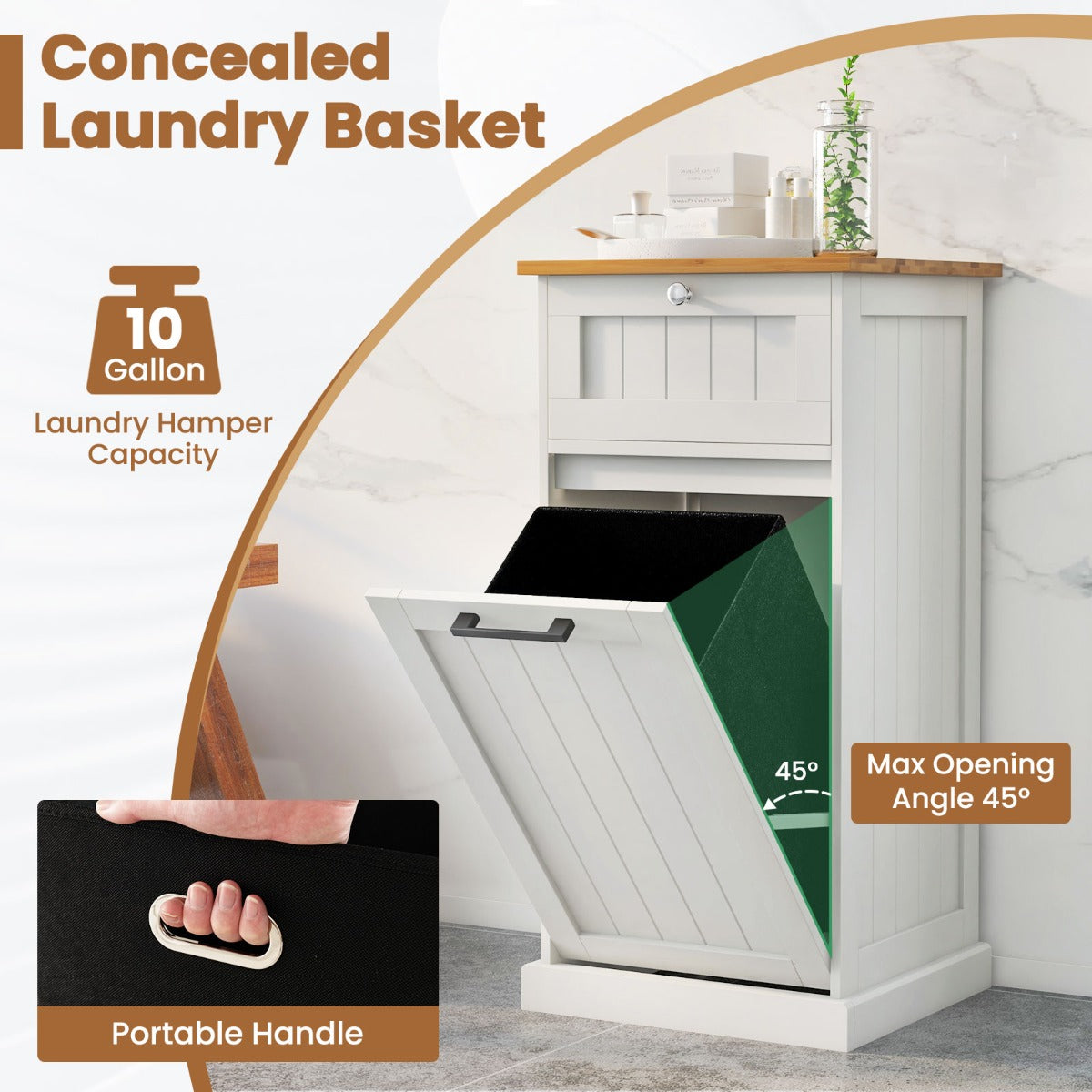 Livsk costway kledingkast met kantelbare wasmand en lade opbergkast met uitneembare wasmand voor badkamer slaapkamer bijkeuken wit 3