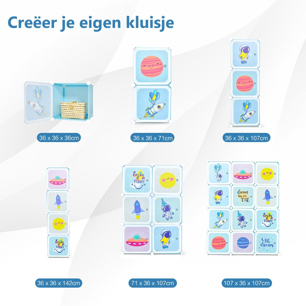 LIVSK Opbergkast voor Kinderen - 12 Kubussen & 2 Kledingstangen - Eenvoudig te Monteren - Duurzaam PP-Materiaal - Blauw