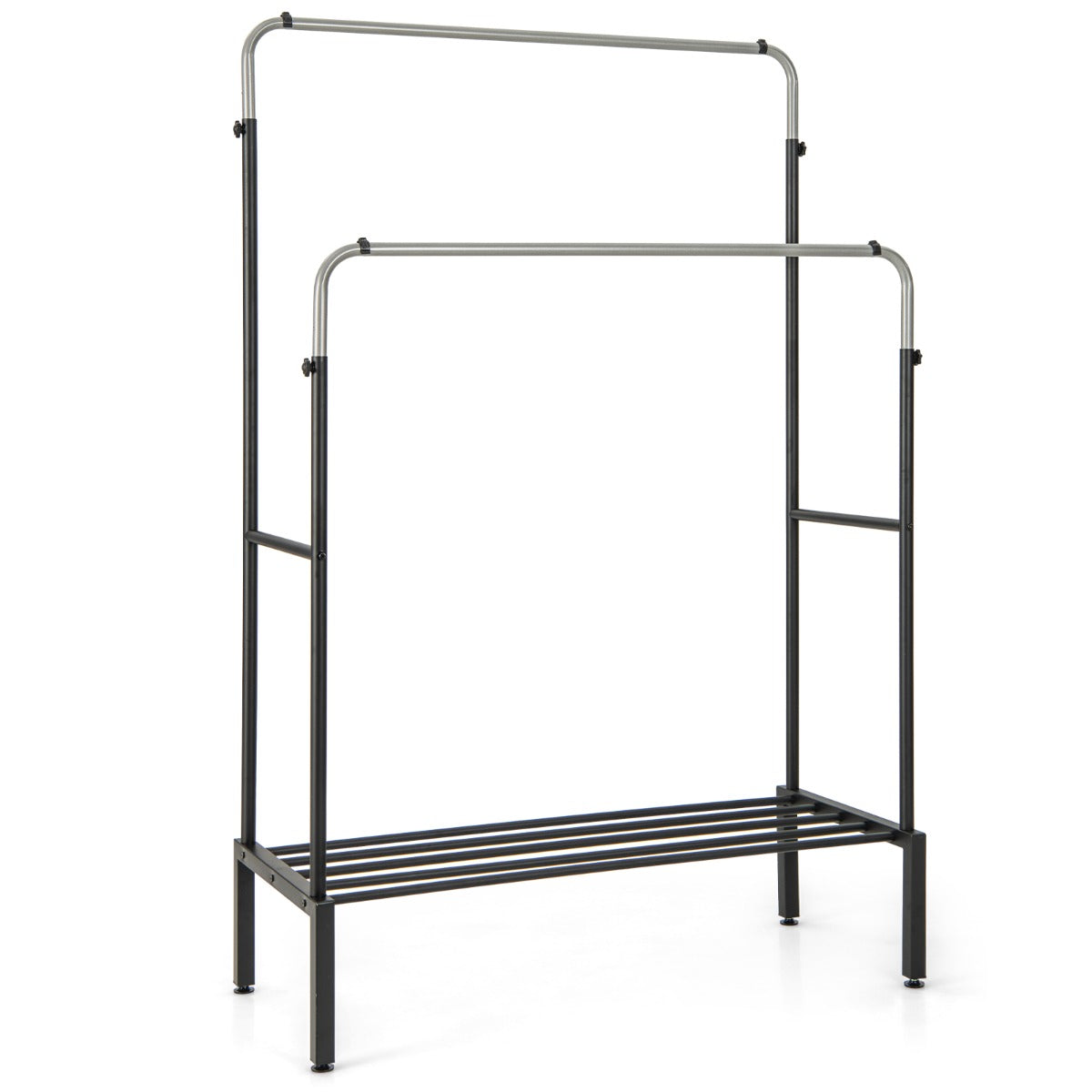 LIVSK Dubbele Kledingstandaard - Verstelbare Stangen - Robuust Metaal - Schoenenrek - 108 x 50 x 120/125 cm - Zwart + Zilver