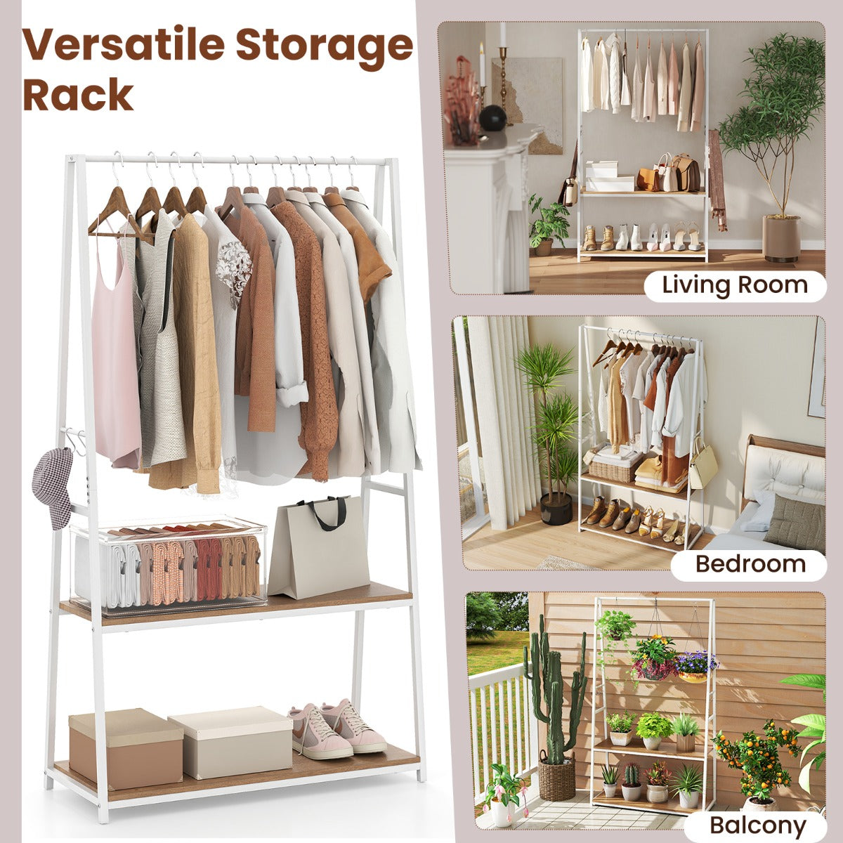 LIVSK Vrijstaand Kledingrek - Sterk Metaal met Roestbestendige Coating - Verdeelde Opbergruimte - 94 x 40 x 171 cm - Zwart + Bruin
