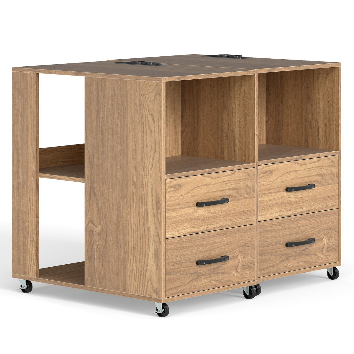 Livsk costway kleine bijzettafel met wieltjes verrijdbaar nachtkastje met lade en plank set van 2 naturel 1