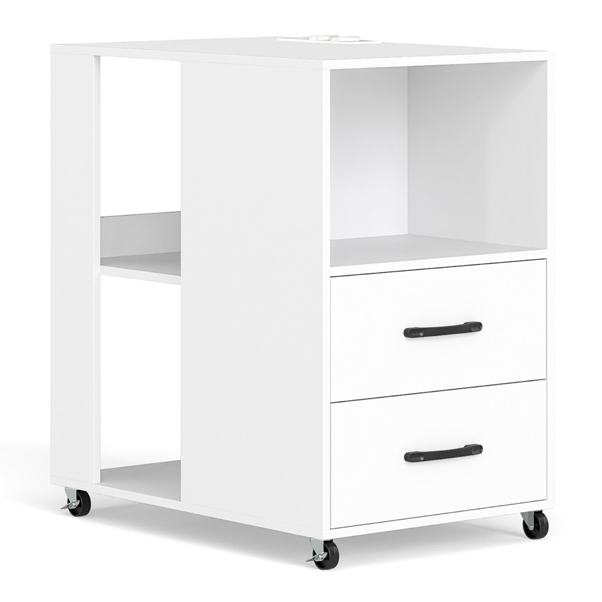 Livsk costway kleine bijzettafel met wieltjes verrijdbaar nachtkastje met lade en plank wit 1 1