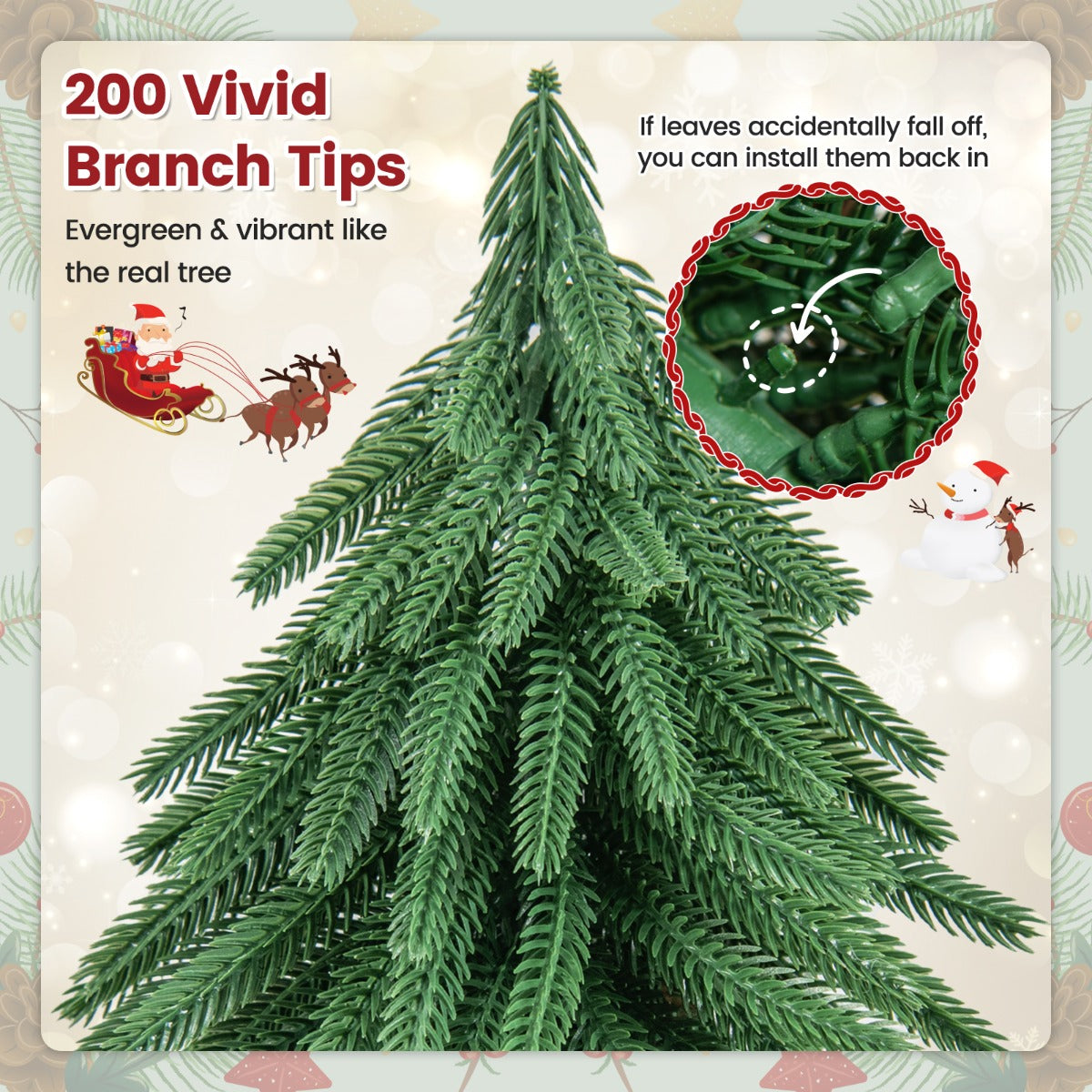 LIVSK Kunstmatige Tafelkerstboom - 40 cm - 200 Takpunten - PE-materiaal - Massief Houten Sokkel - Groen en Bruin