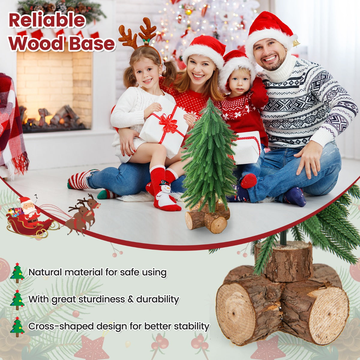 LIVSK Kunstmatige Tafelkerstboom - 40 cm - 200 Takpunten - PE-materiaal - Massief Houten Sokkel - Groen en Bruin