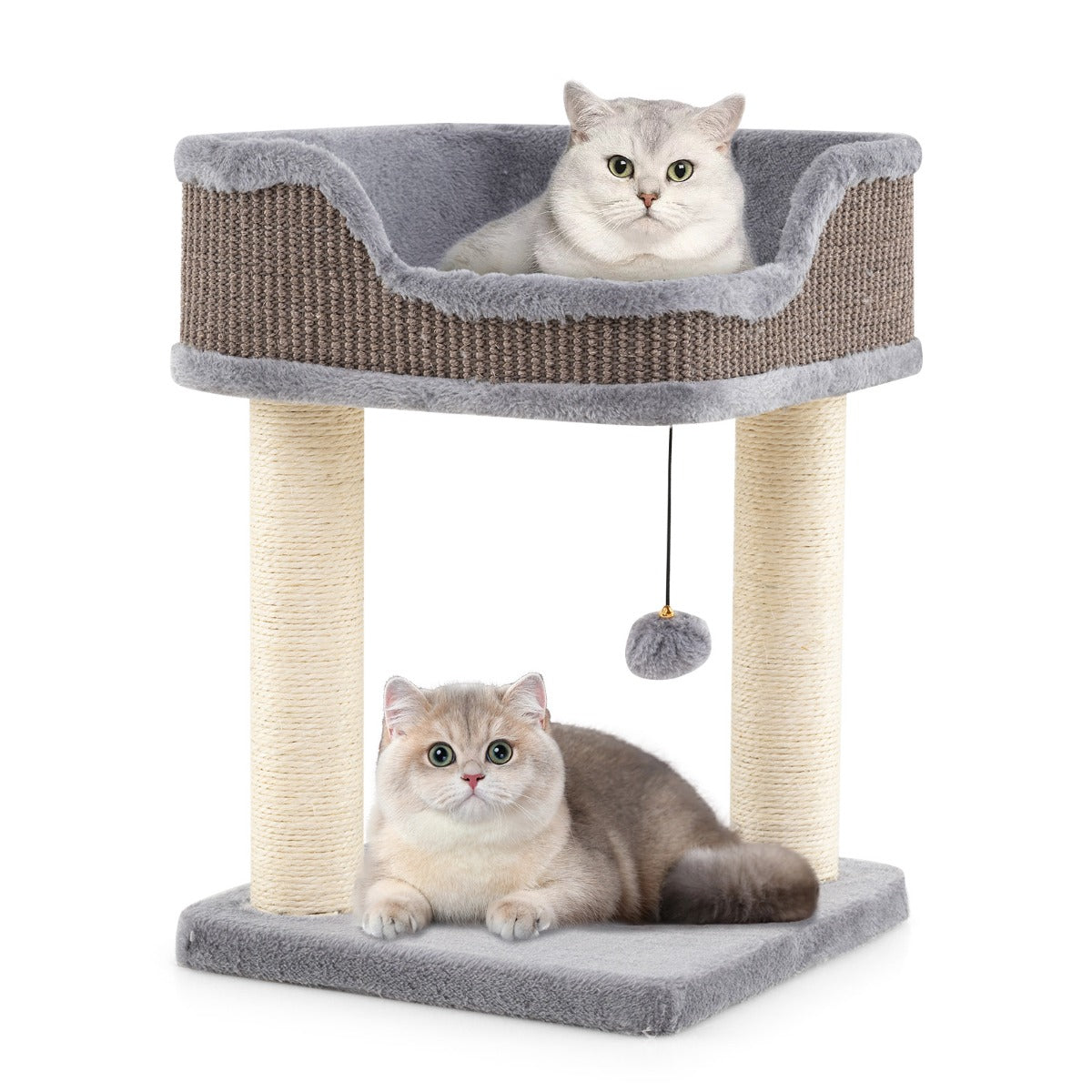 LIVSK Kleine Krabpaal - Zacht Pluche - Sisal Krabpalen - Speelbal - Veilig Zitvlak - Voor Katten Tot 10 kg - Grijs
