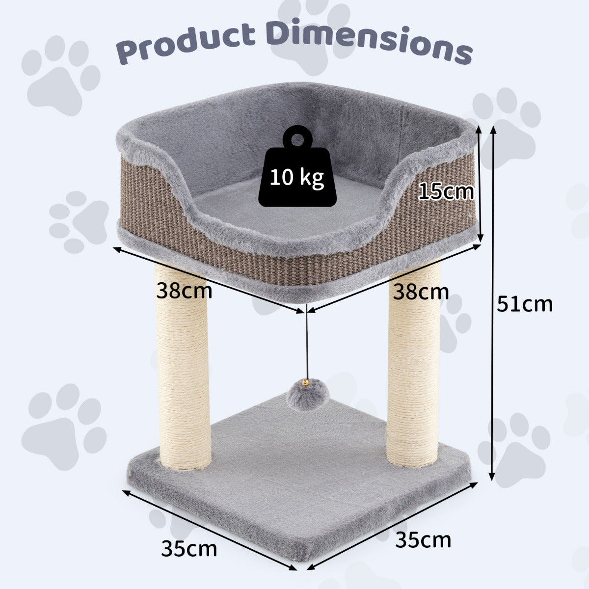 LIVSK Kleine Krabpaal - Zacht Pluche - Sisal Krabpalen - Speelbal - Veilig Zitvlak - Voor Katten Tot 10 kg - Grijs