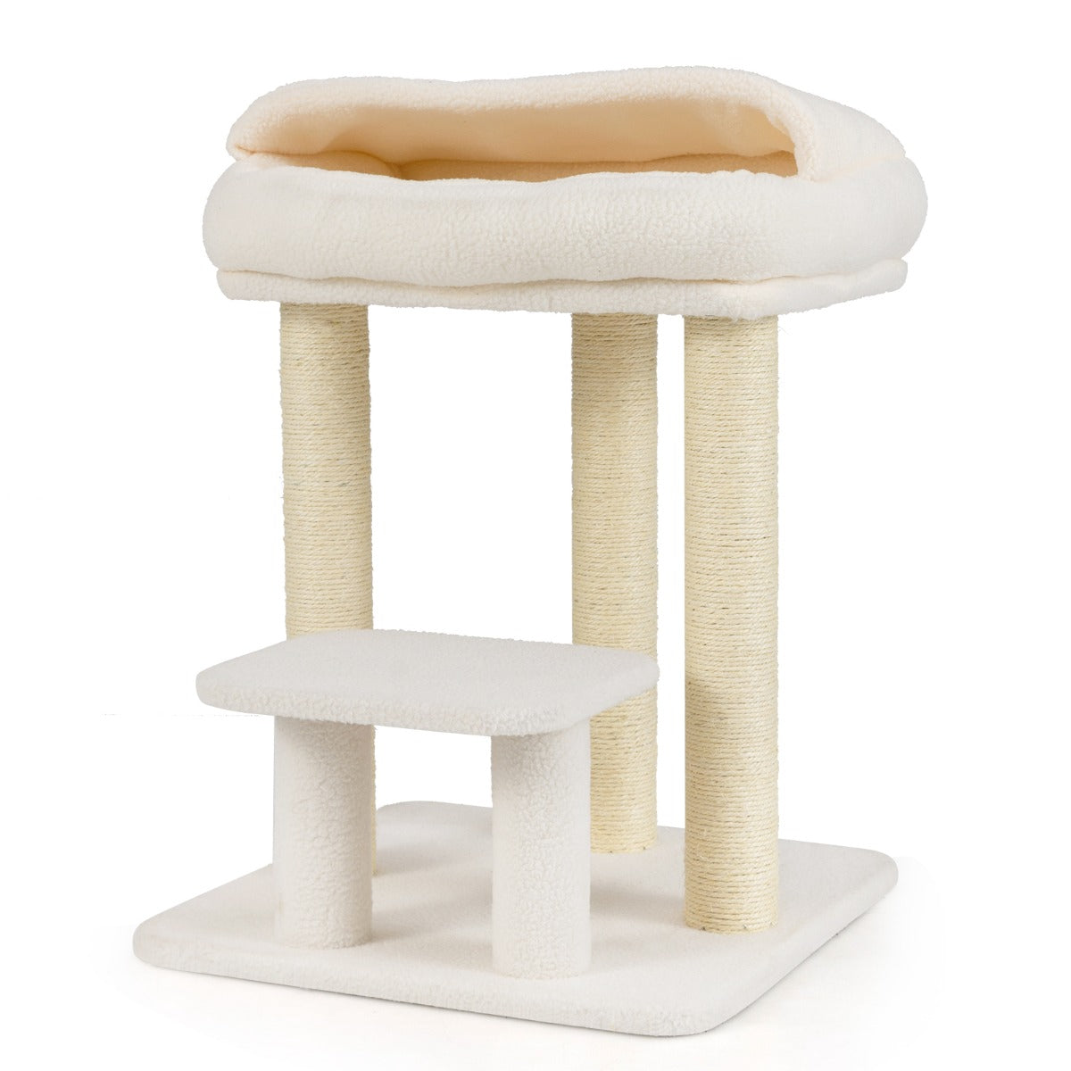 LIVSK Kattenboom met Krabpaal - Luxe Ligplaats - Zacht Kunst-Sherpa-Fleece - Stabiliteit - Wit - 47,5 x 47,5 x 61 cm