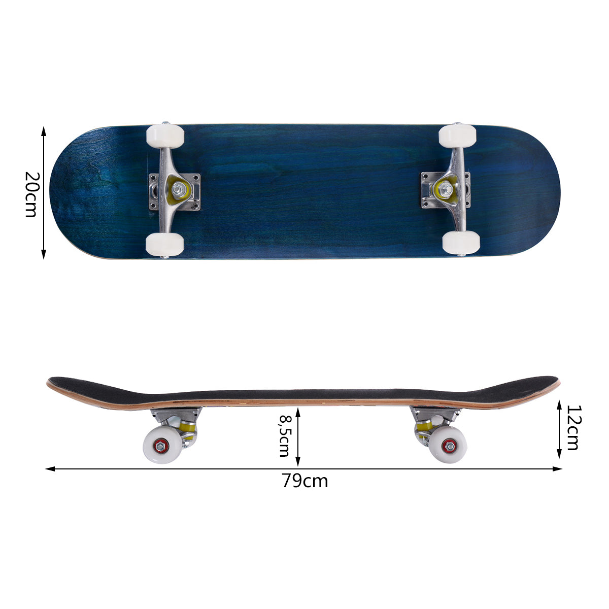 LIVSK Skateboard voor Volwassenen en Kinderen - Hoogwaardig Esdoornhout - Aluminium Asdrager - PU Wielen - Tot 75 kg - Blauw