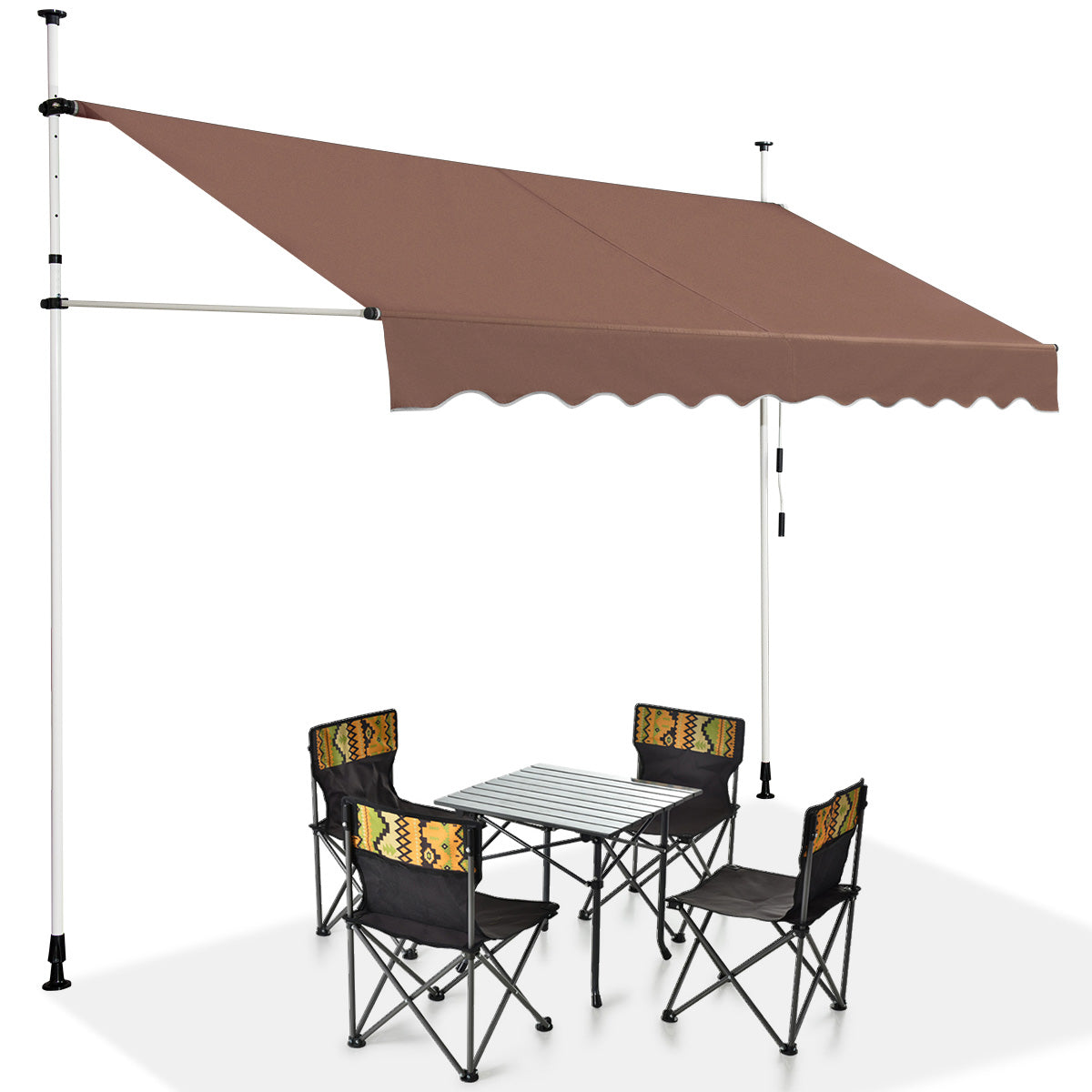 LIVSK Uitschuifbare Markies 300 cm - Hoogteverstelbaar - Handmatige Draaiknop - UV-bestendig - Aluminium Frame - Bruin