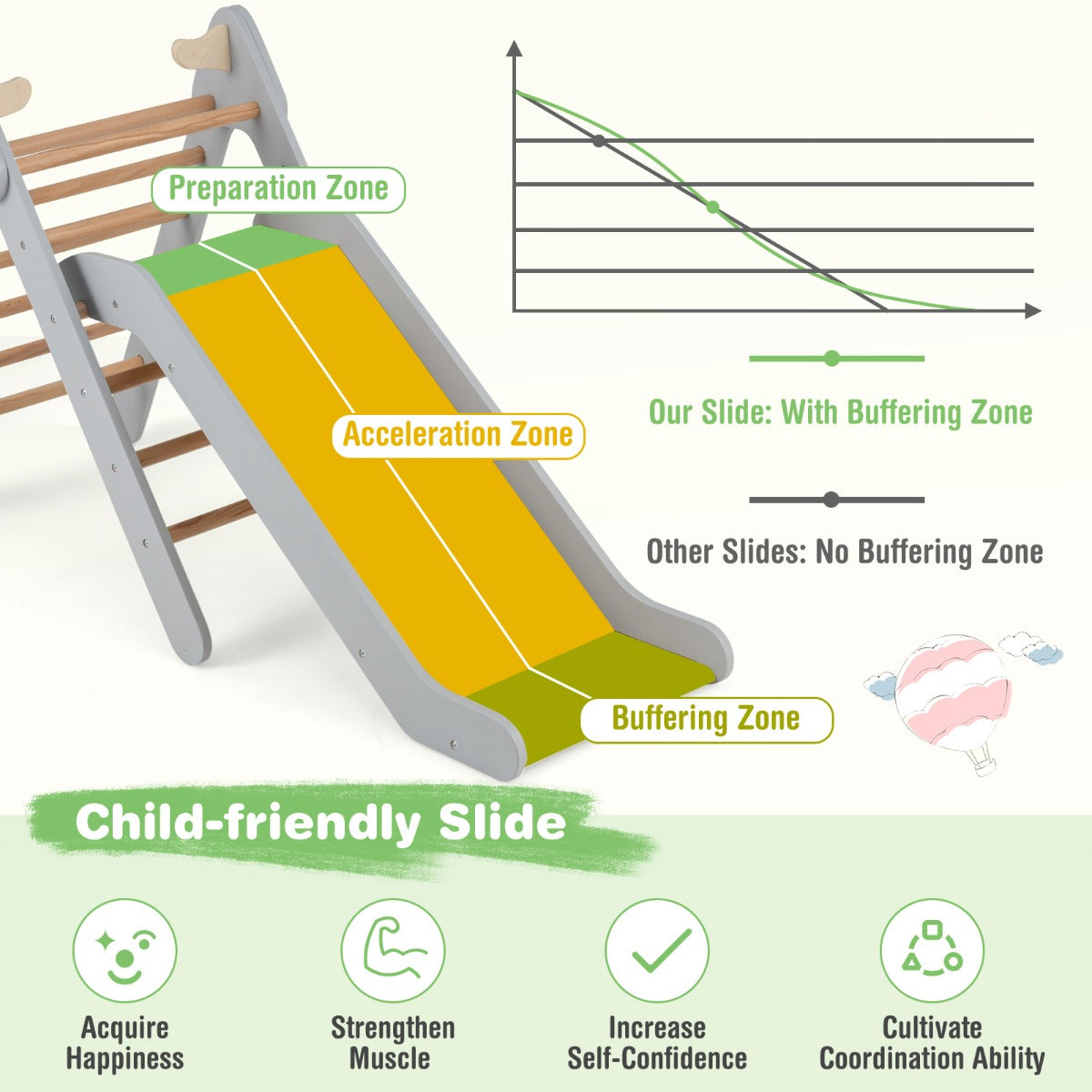 LIVSK Driehoekige Klimladder met Glijbaan - Veilig Beukenhout - Verstelbare Glijbaan - Ontwikkelt Motorische Vaardigheden - Voor