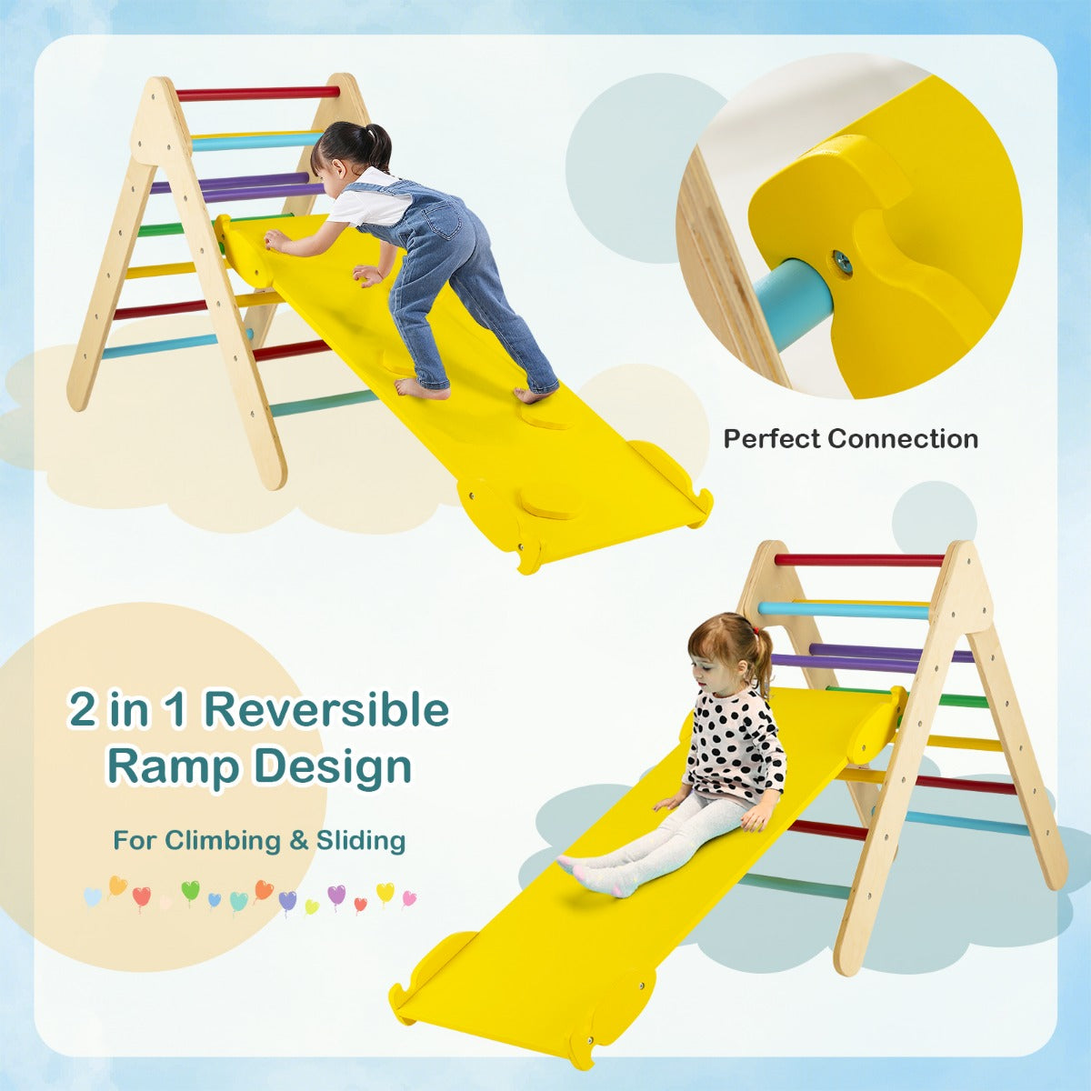 LIVSK Meerkleurige Klimset voor Peuters - Massief Hout - Verstelbare Helling - Veilig en Stabiel - Indoor Klimrek - 86,5 x 48 x