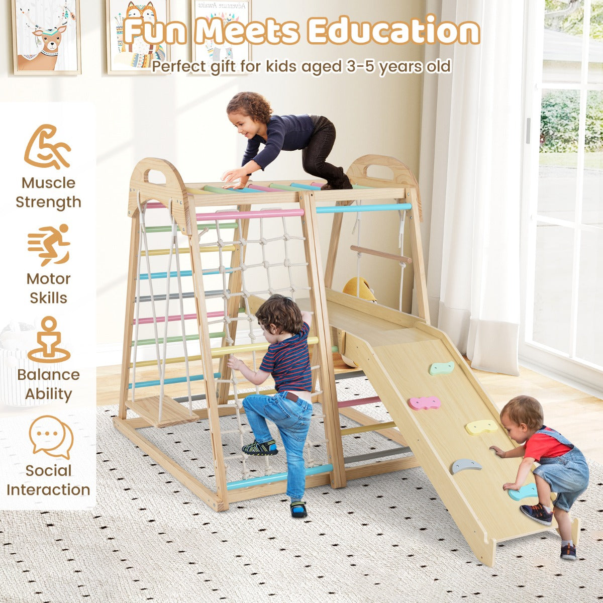 Livsk costway klimrek voor kinderen compleet met schomme ladder glijbaan en klimnet 6