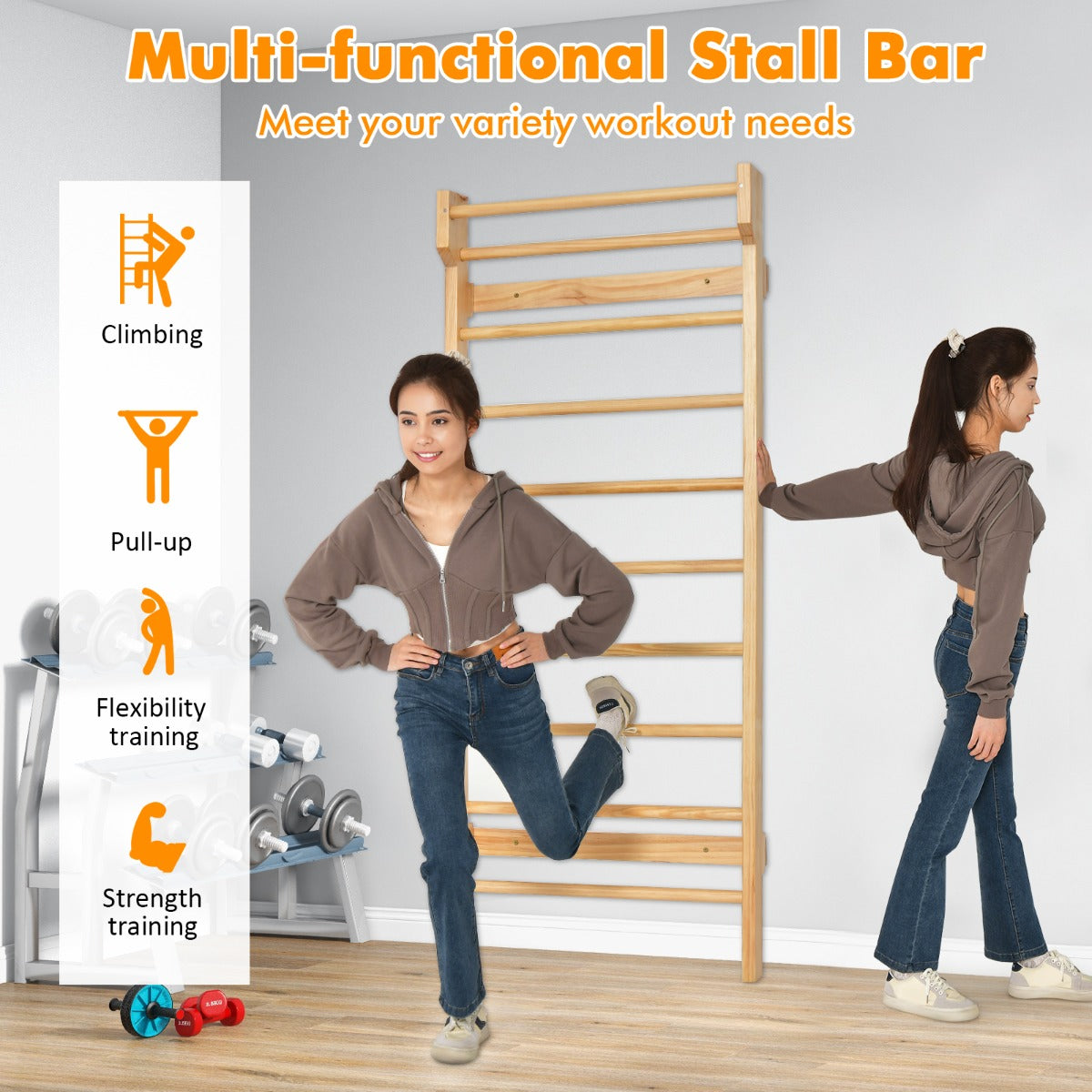 LIVSK Fitnessladder - Multifunctioneel voor Strekken en Krachttraining - Draagvermogen 150 kg - Compacte Afmetingen 195 x 80 x 14