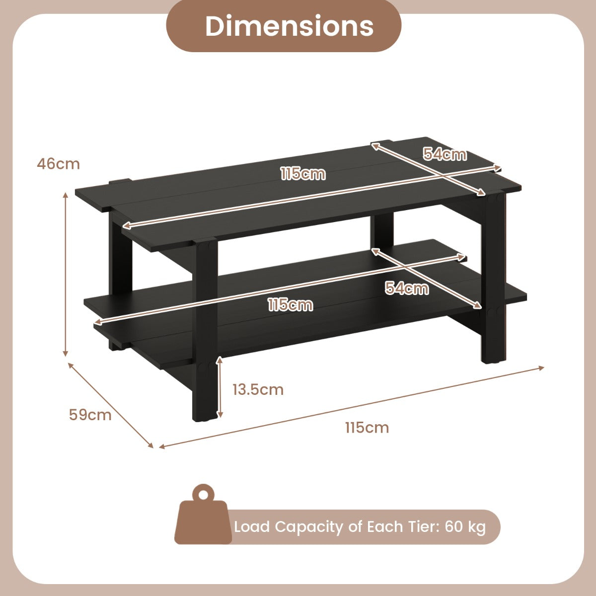 LIVSK Salontafel met Opbergplank - Twee Niveaus - Draagvermogen 120 kg - Houten Frame - Elegant Lamellenoppervlak - Walnoot/Zwart