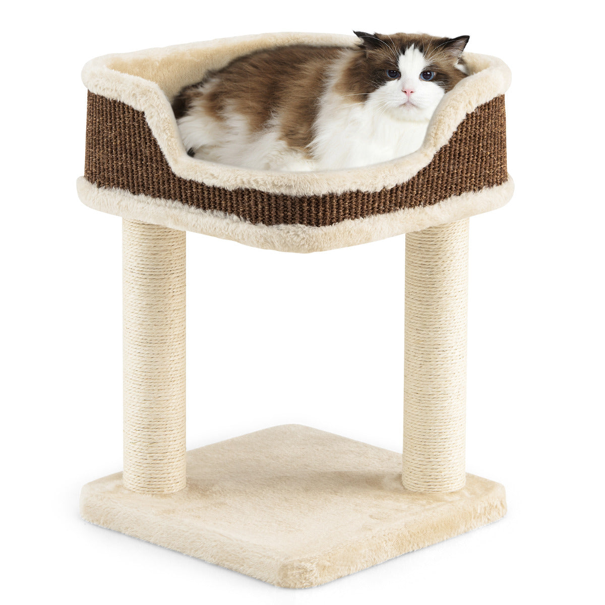 LIVSK Kattenboom met Krabpalen - Luxe Zitvlak 39 x 39 cm - Duurzaam Pluche en Sisal - Eenvoudige Montage - Beige