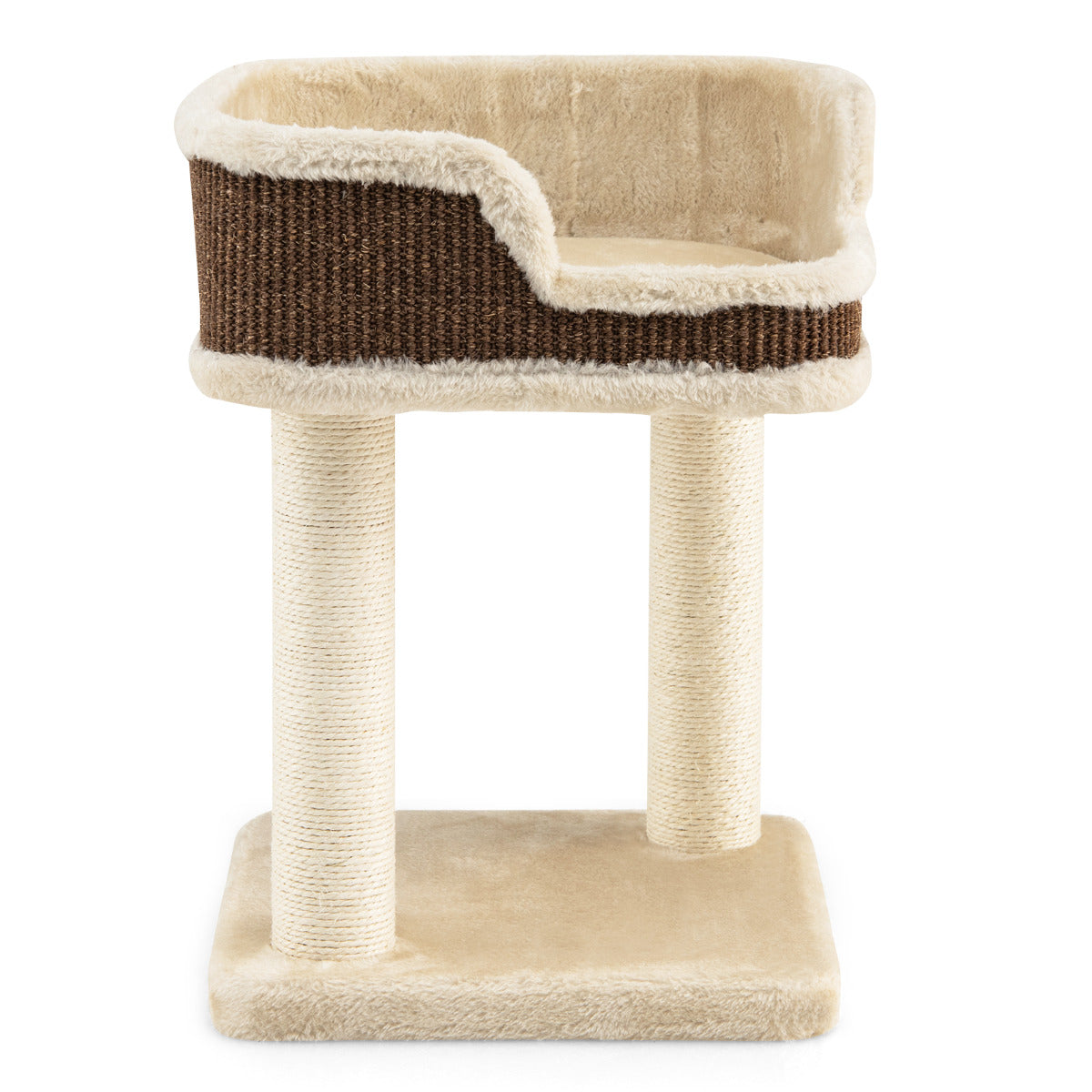 LIVSK Kattenboom met Krabpalen - Luxe Zitvlak 39 x 39 cm - Duurzaam Pluche en Sisal - Eenvoudige Montage - Beige