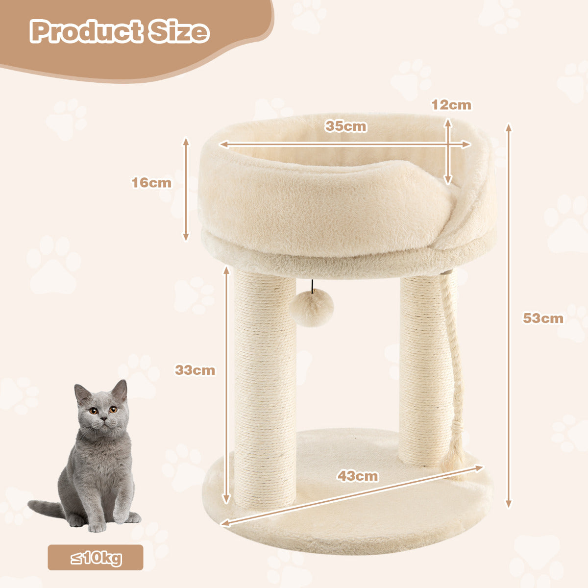 LIVSK Krabpaal voor Katten - 4-in-1 Speel- en Relaxplek - Sisalpalen en Pluche Zitje - Compact en Stabiel - Beige