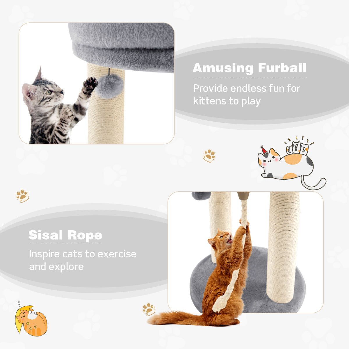 LIVSK Kattenboom 4-in-1 - Sisalpalen en Pluche Zitvlak - Compact en Duurzaam - Voor Katten tot 10 kg - Grijs