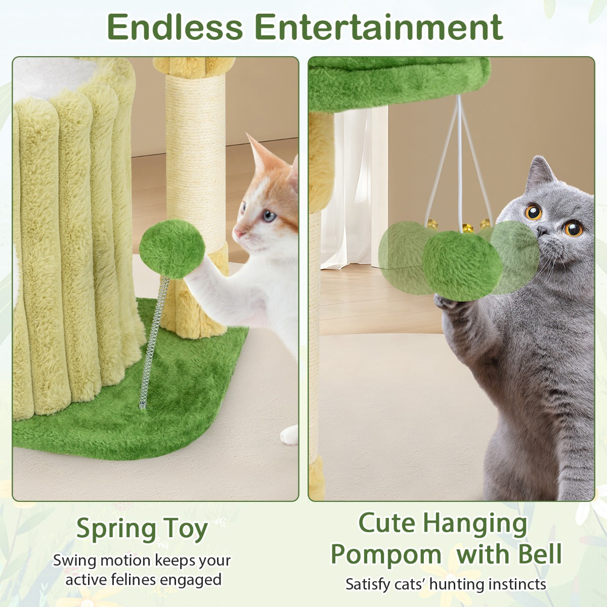 LIVSK Kattenkrabpaal - Gevoerd Platform - Sisal-Krabzuil - Gezellig Hol - Actief Speelgoed - 42 x 30 x 54 cm - Groen