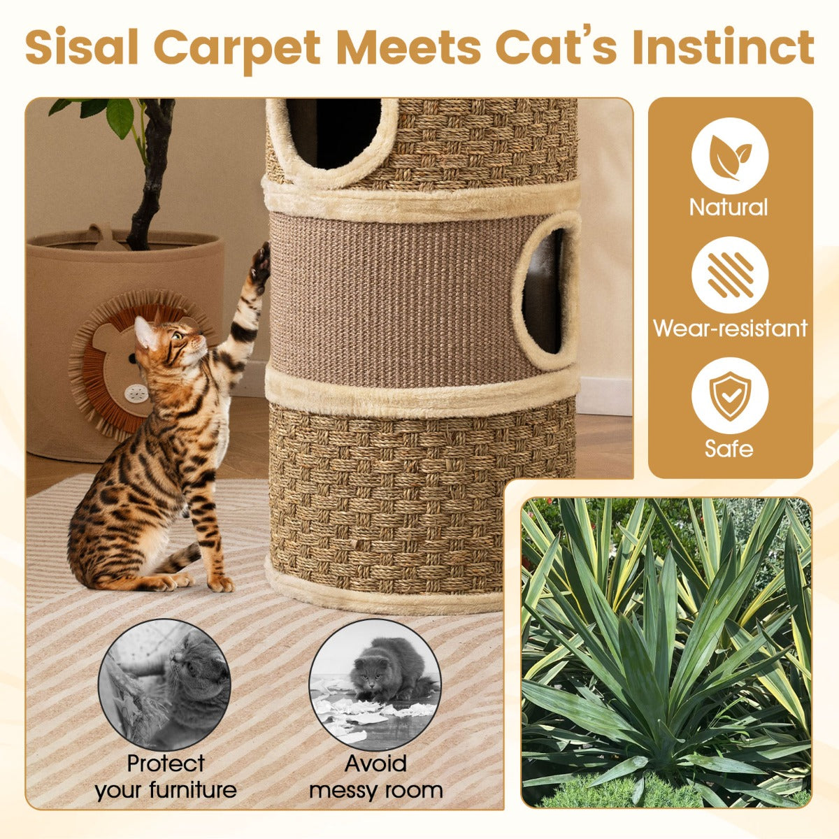 Livsk costway krabpaal met 3 verdiepingen 70 cm hoge kattenkroep met sisal krabplank knusse slaapplaats tonvormige kattentoren 3