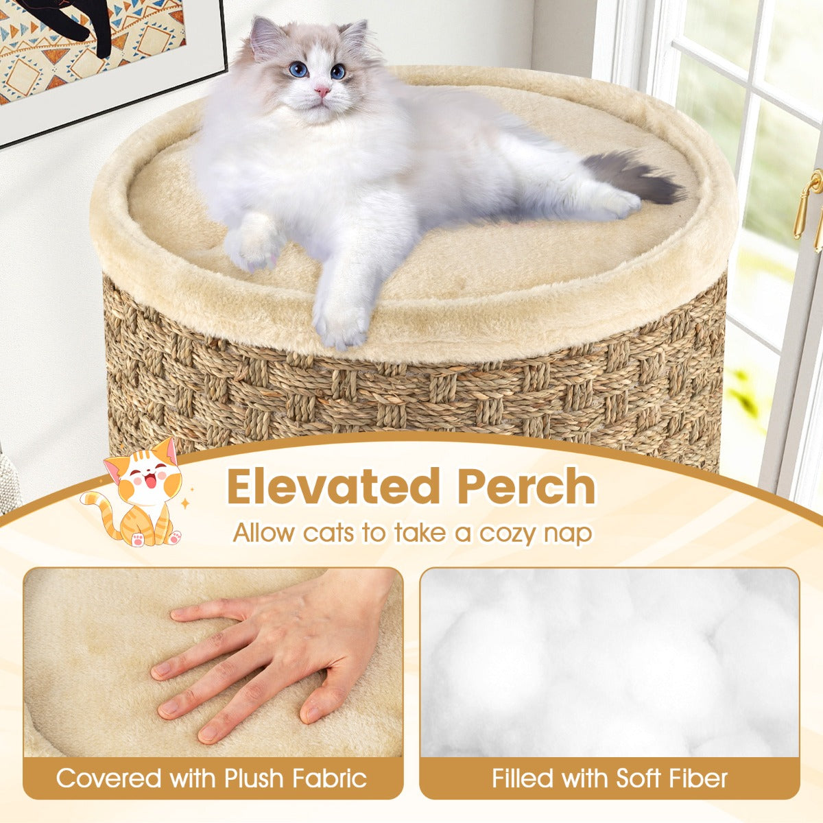 Livsk costway krabpaal met 3 verdiepingen 70 cm hoge kattenkroep met sisal krabplank knusse slaapplaats tonvormige kattentoren 5