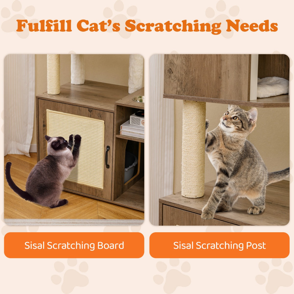 Livsk costway krabpaal met kattenbak kattentoren met paal en sisal krabmat grijs 3