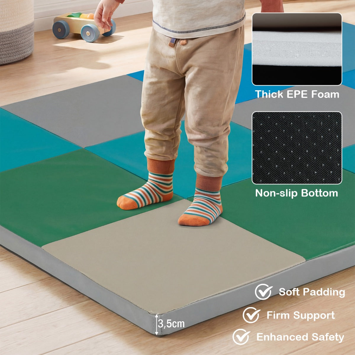 Livsk costway kruipkleed voor peuters opvouwbaar speelkleed met kunstleer en zacht schuimrubber groot vloerkleed 4