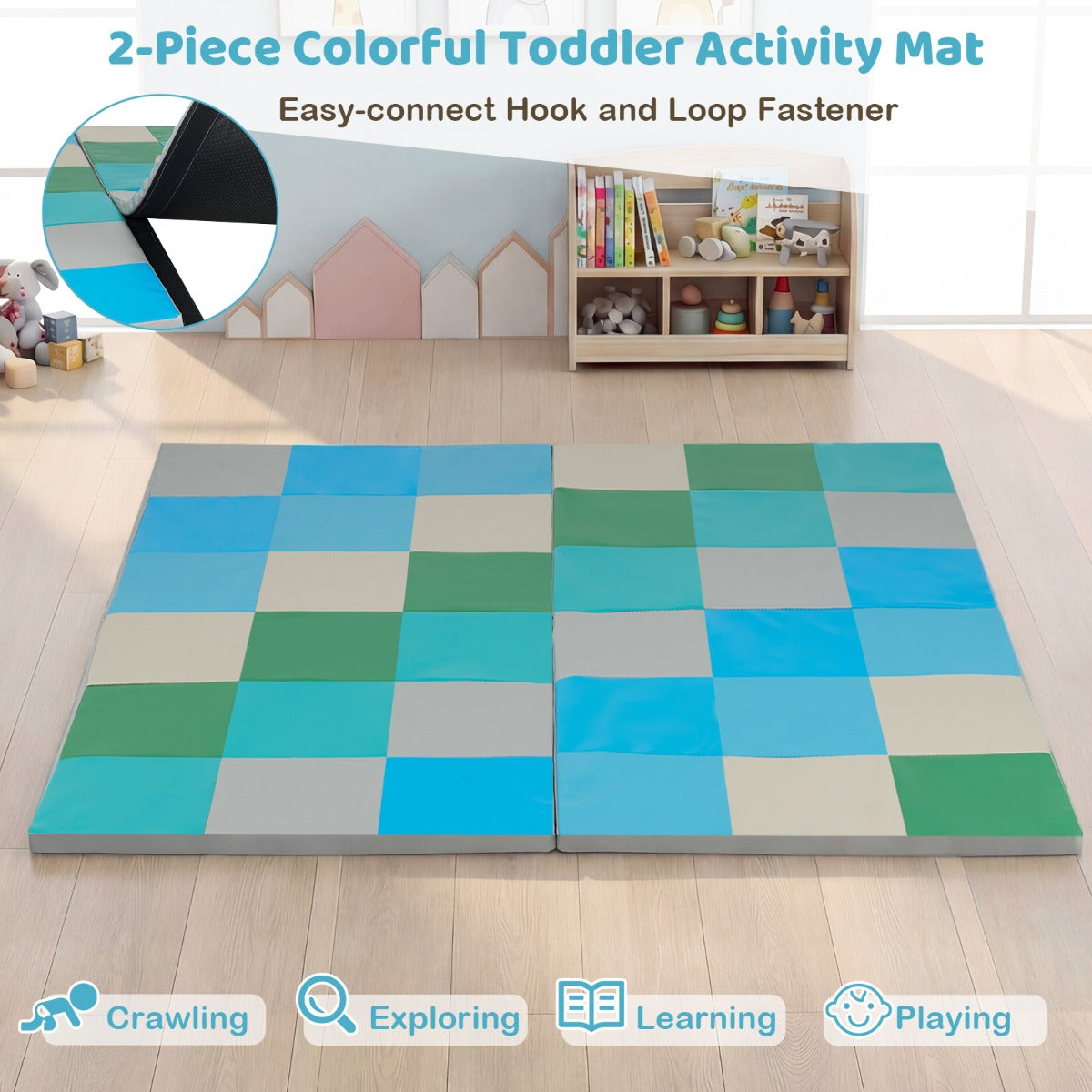 Livsk costway kruipkleed voor peuters opvouwbaar speelkleed met kunstleer en zacht schuimrubber groot vloerkleed 6