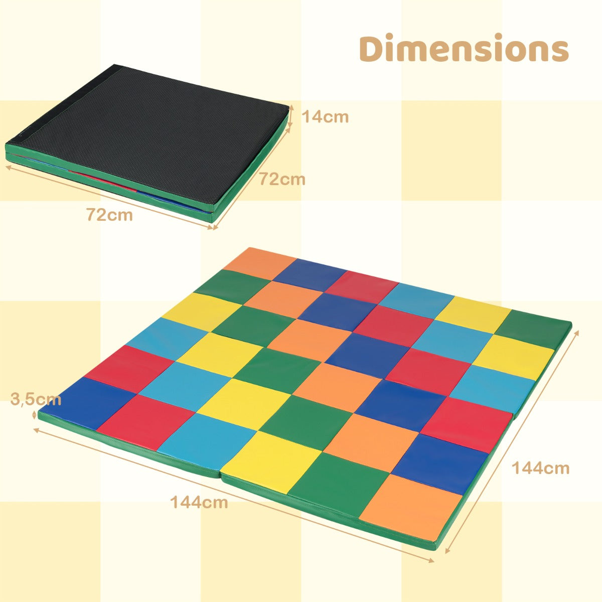 Livsk costway kruipkleed voor peuters opvouwbaar speelkleed met kunstleer en zacht schuimrubber groot vloerkleed multicolor 1 1