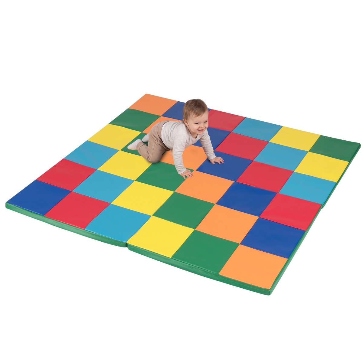 Livsk costway kruipkleed voor peuters opvouwbaar speelkleed met kunstleer en zacht schuimrubber groot vloerkleed multicolor