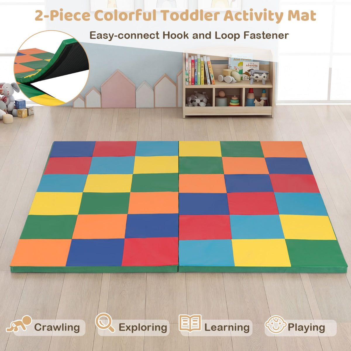 Livsk costway kruipkleed voor peuters opvouwbaar speelkleed met kunstleer en zacht schuimrubber groot vloerkleed multicolor 2