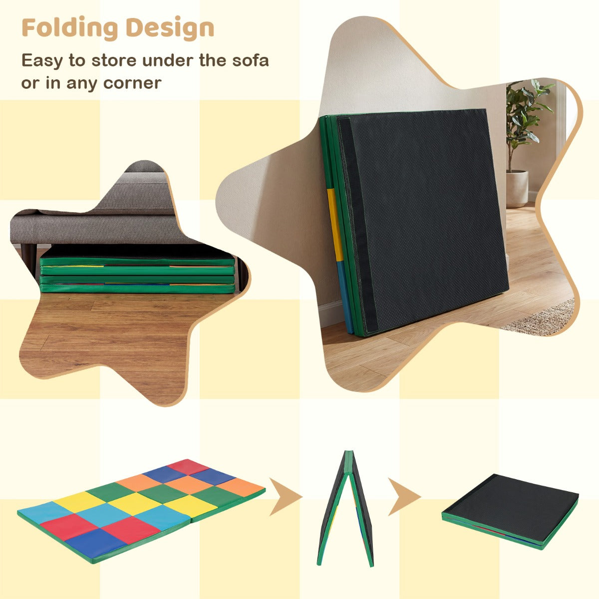 Livsk costway kruipkleed voor peuters opvouwbaar speelkleed met kunstleer en zacht schuimrubber groot vloerkleed multicolor 4