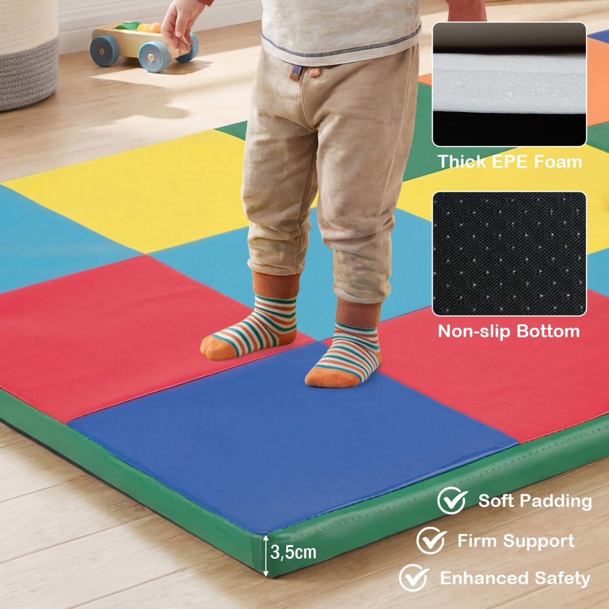 Livsk costway kruipkleed voor peuters opvouwbaar speelkleed met kunstleer en zacht schuimrubber groot vloerkleed multicolor 5