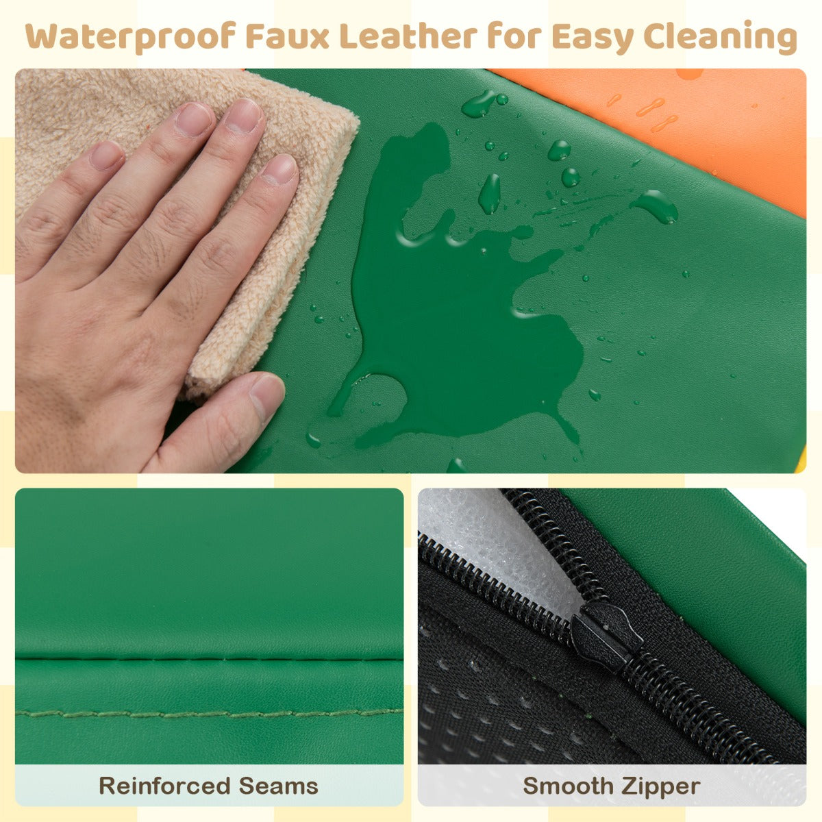 Livsk costway kruipkleed voor peuters opvouwbaar speelkleed met kunstleer en zacht schuimrubber groot vloerkleed multicolor 6