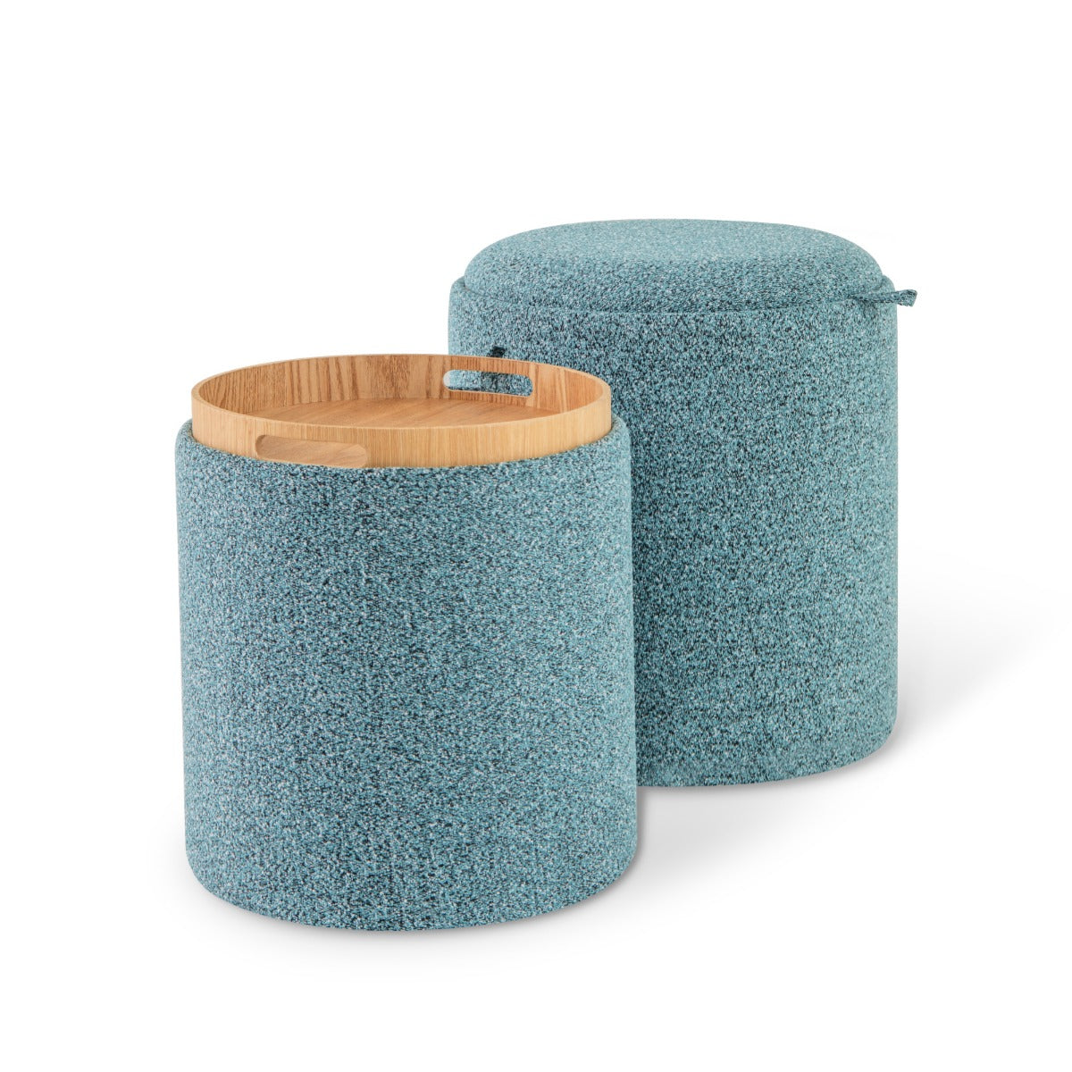 LIVSK Ronde Voetenbank Set van 2 - Omkeerbaar Deksel - 41L en 25L Opbergruimte - Multifunctioneel - Blauw