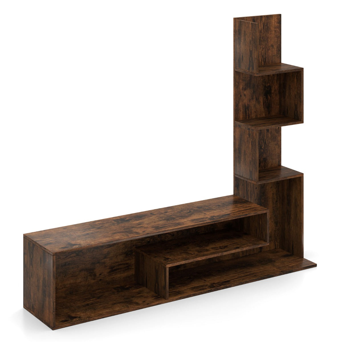 LIVSK TV-standaard voor 50" TV's - L-vormige opbergplanken - Inclusief anti-kantelset - 144,5 x 29,5 x 121 cm - Wit/Bruin
