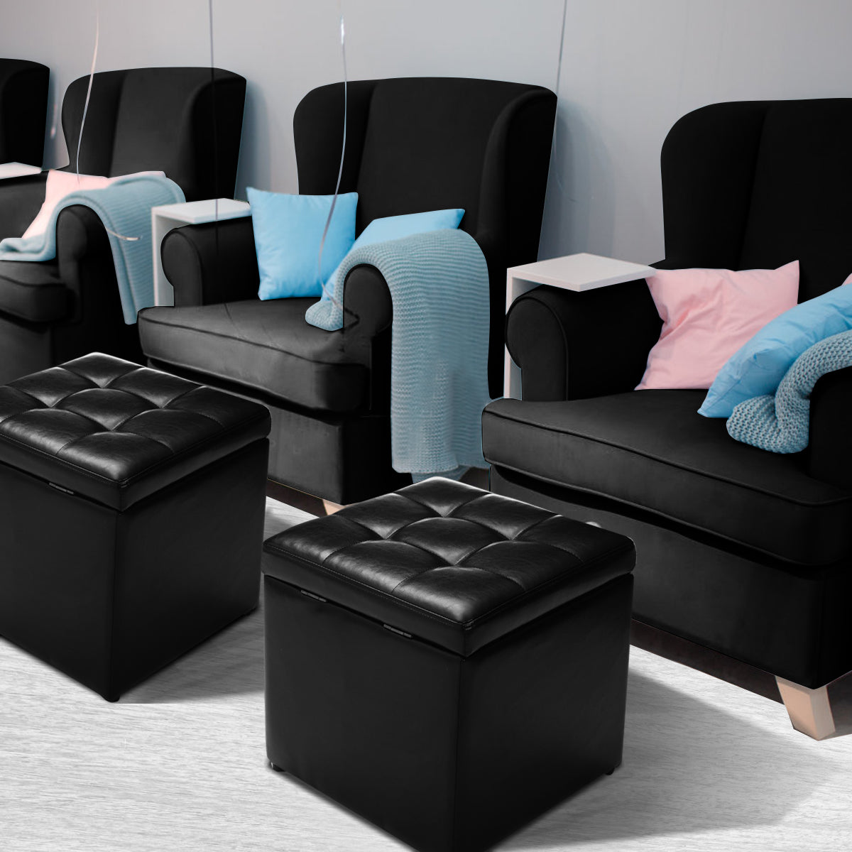 LIVSK Getufte Lift Opbergpoef - Hoogwaardig Hout - Veiligheidsscharnier - Comfortabele Schuimstof Zitting - Tot 150 kg - Grijs