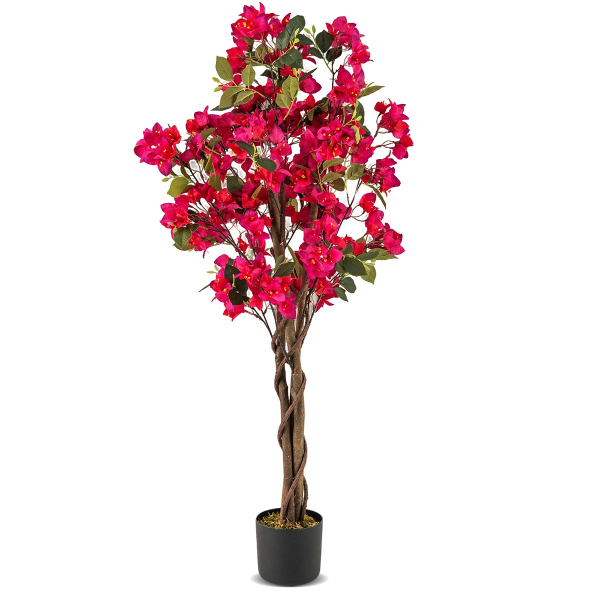 LIVSK Kunstmatige Bougainvillea-boom 120 cm - Onderhoudsvrij - Houten Stam - Stabiele Betonnen Pot - Levendige Roze/Witte Bloemen