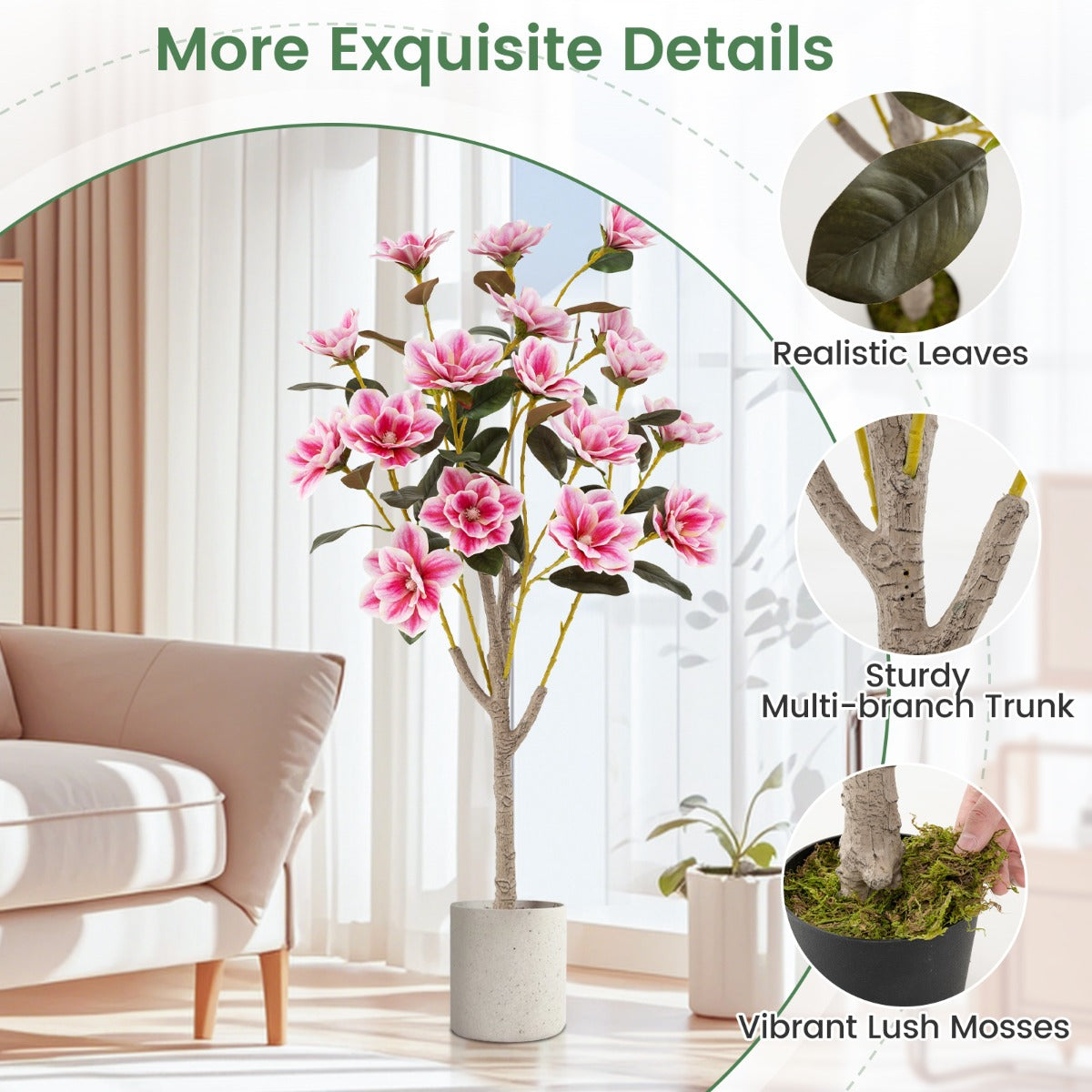 LIVSK Kunstmatige Magnoliaboom - Onderhoudsvriendelijk - PEVA Bladeren - 18 Bloemen - 130 cm - Groen