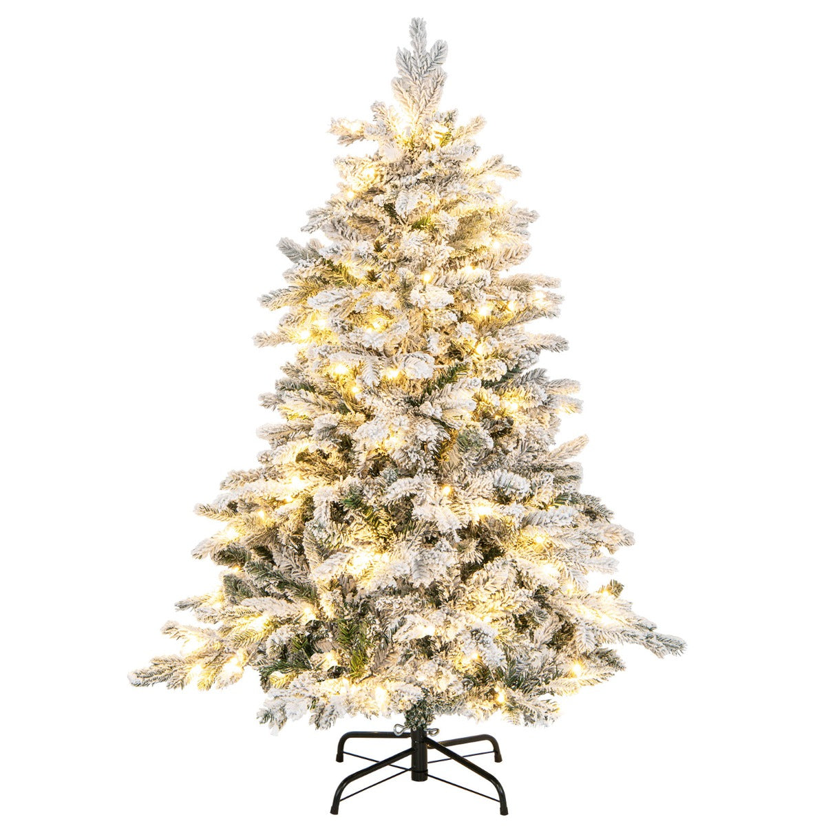 Livsk costway kunstkerstboom 135 cm 757 takken 260 warmwitte led lampjes geflockt scharnierend voorgeinstalleerde lampjes