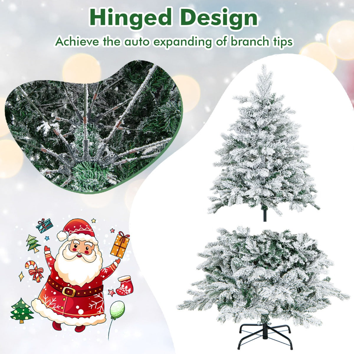 Livsk costway kunstkerstboom 135 cm 757 takken 260 warmwitte led lampjes geflockt scharnierend voorgeinstalleerde lampjes 3