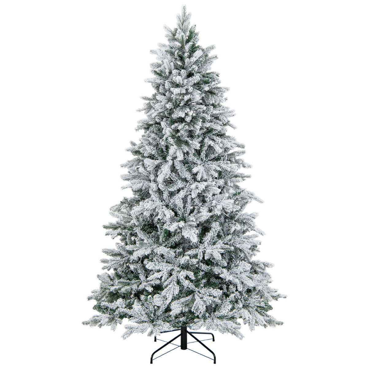 Livsk costway kunstkerstboom 210 cm hoog 1684 takken 300 warmwitte led lampjes geflockt scharnierend voorverlicht 1 1