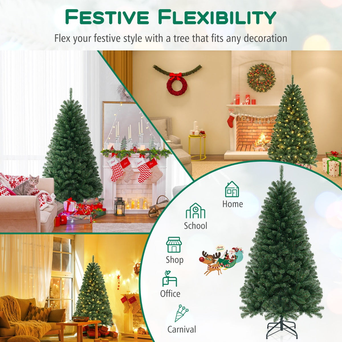 Livsk costway kunstkerstboom met 568 pvc takken 200 warmwitte ledlampjes 8 verlichtingsmodi handschoenen 4