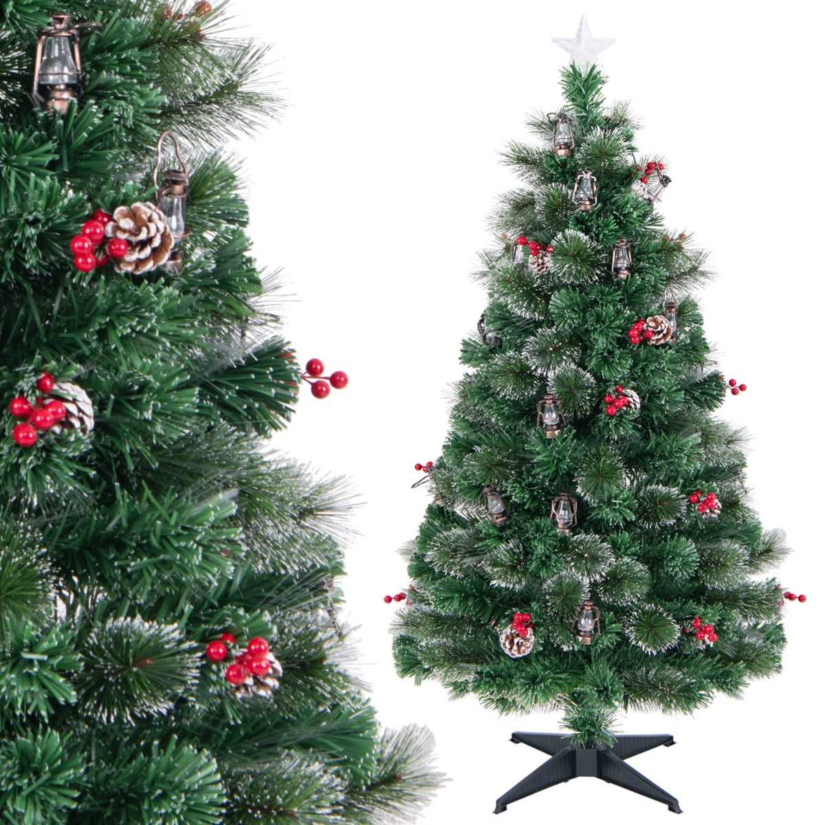 LIVSK Kunstkerstboom - Realistisch Ontwerp met Besneeuwde Dennennaalden - 8 Verlichtingsstanden - Warmwitte LED's - Groen en Wit